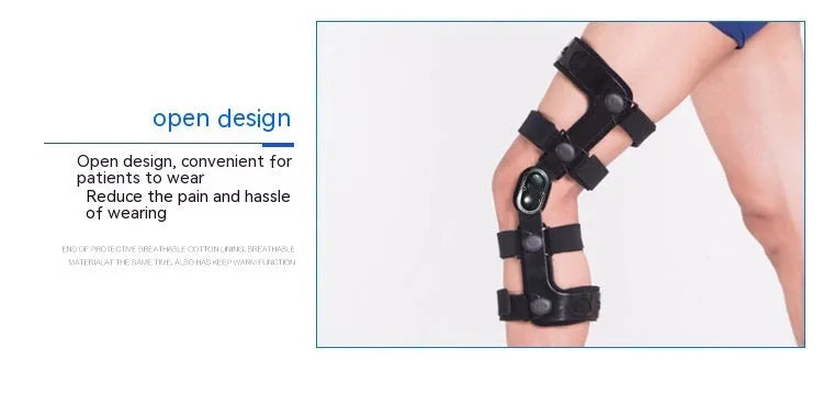 Black hinged knee brace for anterior ligament support, shown with left and right size tags.