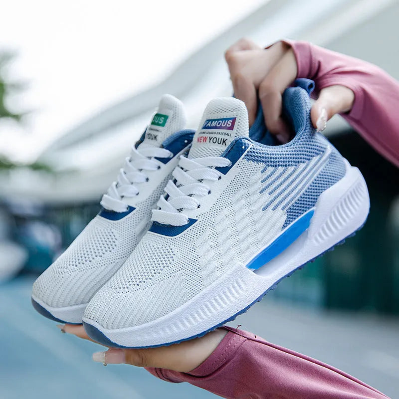 Men's blue casual sports mesh shoes with cloth upper and round toe design