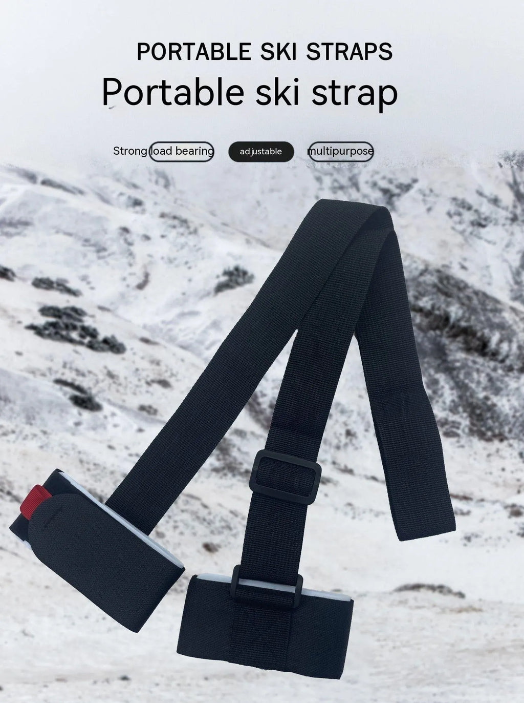 Adjustable double-board skiing bandage strap in nylon-polyester blend fabric