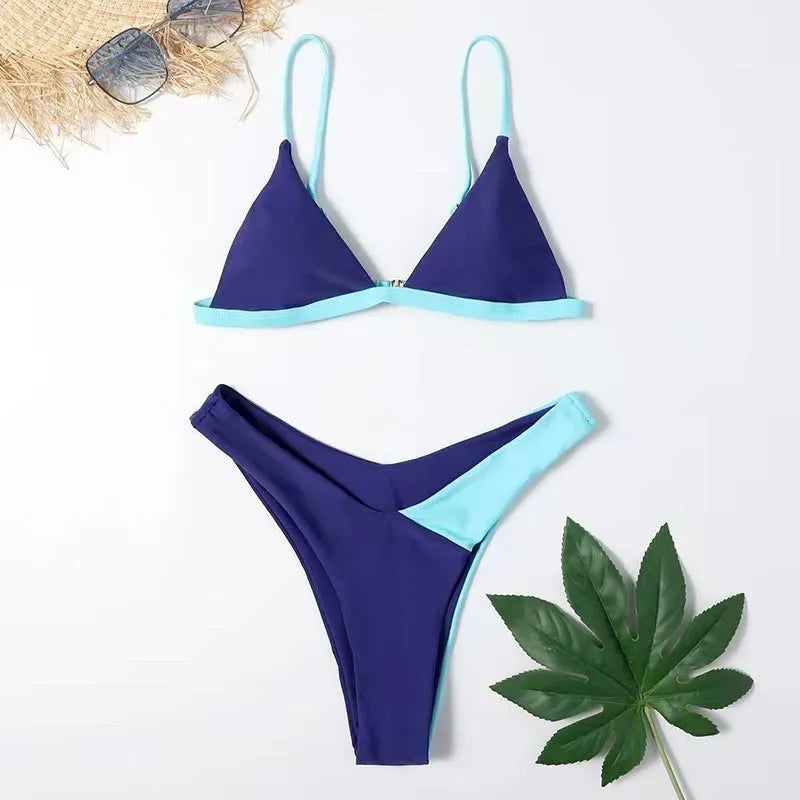 Women's two-piece nylon swimsuit bikini set in pattern design with adjustable bra