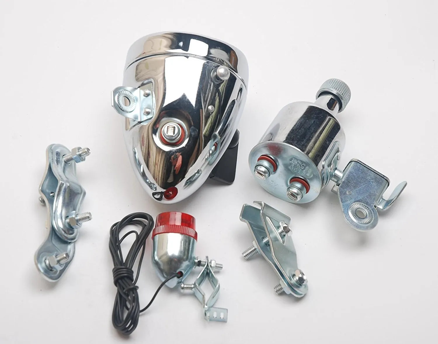 Silver bicycle generator light modification kit with dynamo-powered 12V and 6V voltage suits