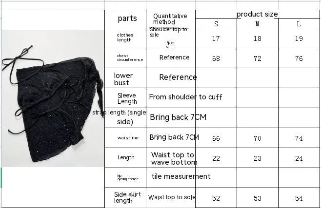 Black polyester bikini three-piece swimsuit set with triangle top and matching shorts