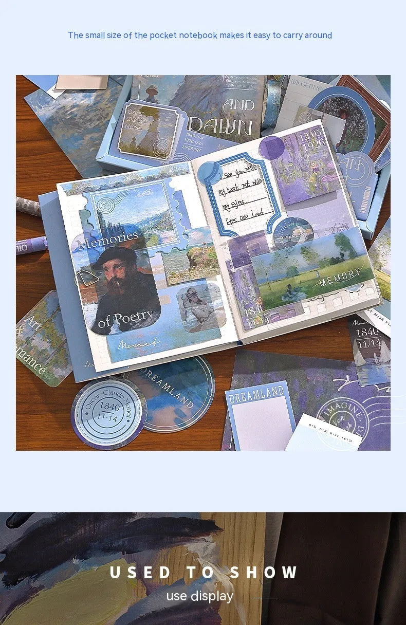 Retro style creative journal gift box with A6 notebook, decorative papers, envelopes, cards, and artistic accessories