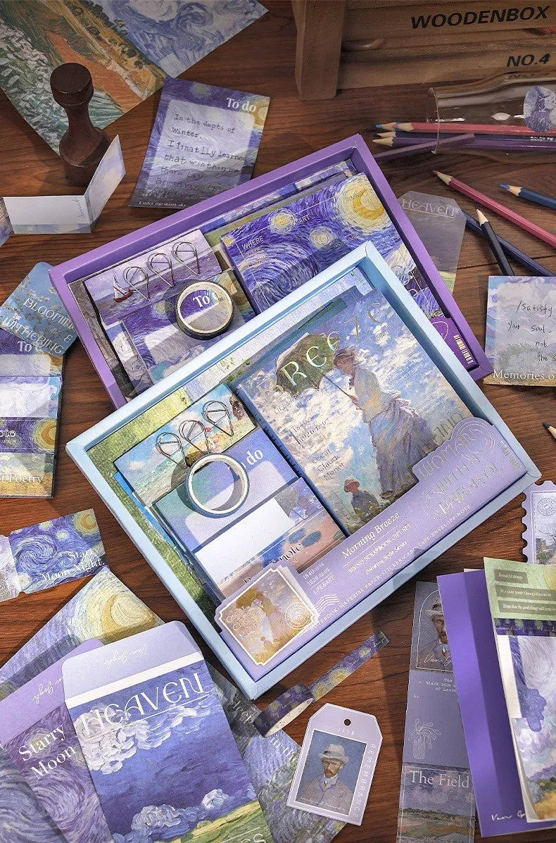 Retro style creative journal gift box with A6 notebook, decorative papers, envelopes, cards, and artistic accessories