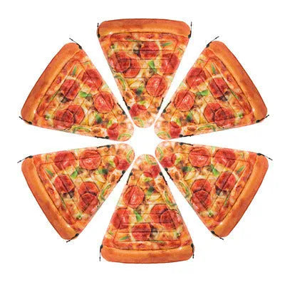 Colourful pizza inflatable surfboard recliner floating in pool