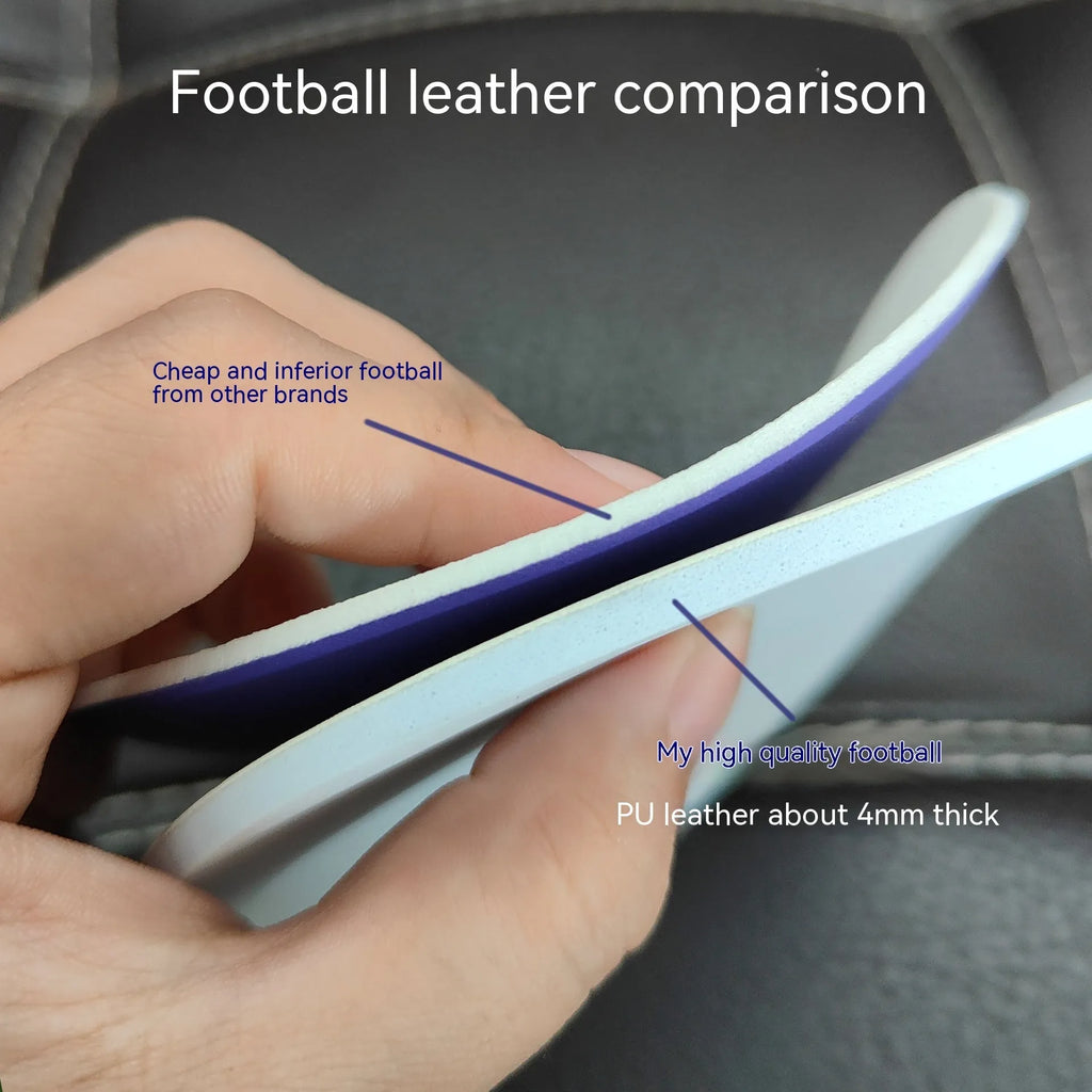 Fluorescent green size 5 PU football with seamless thermal adhesive patch construction.