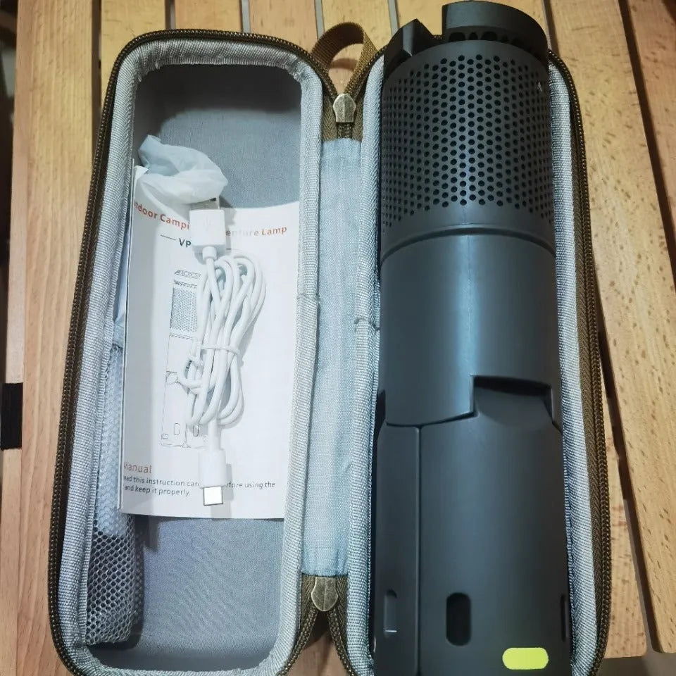 Portable LED camping lantern in off white and dark grey colour options with button switch