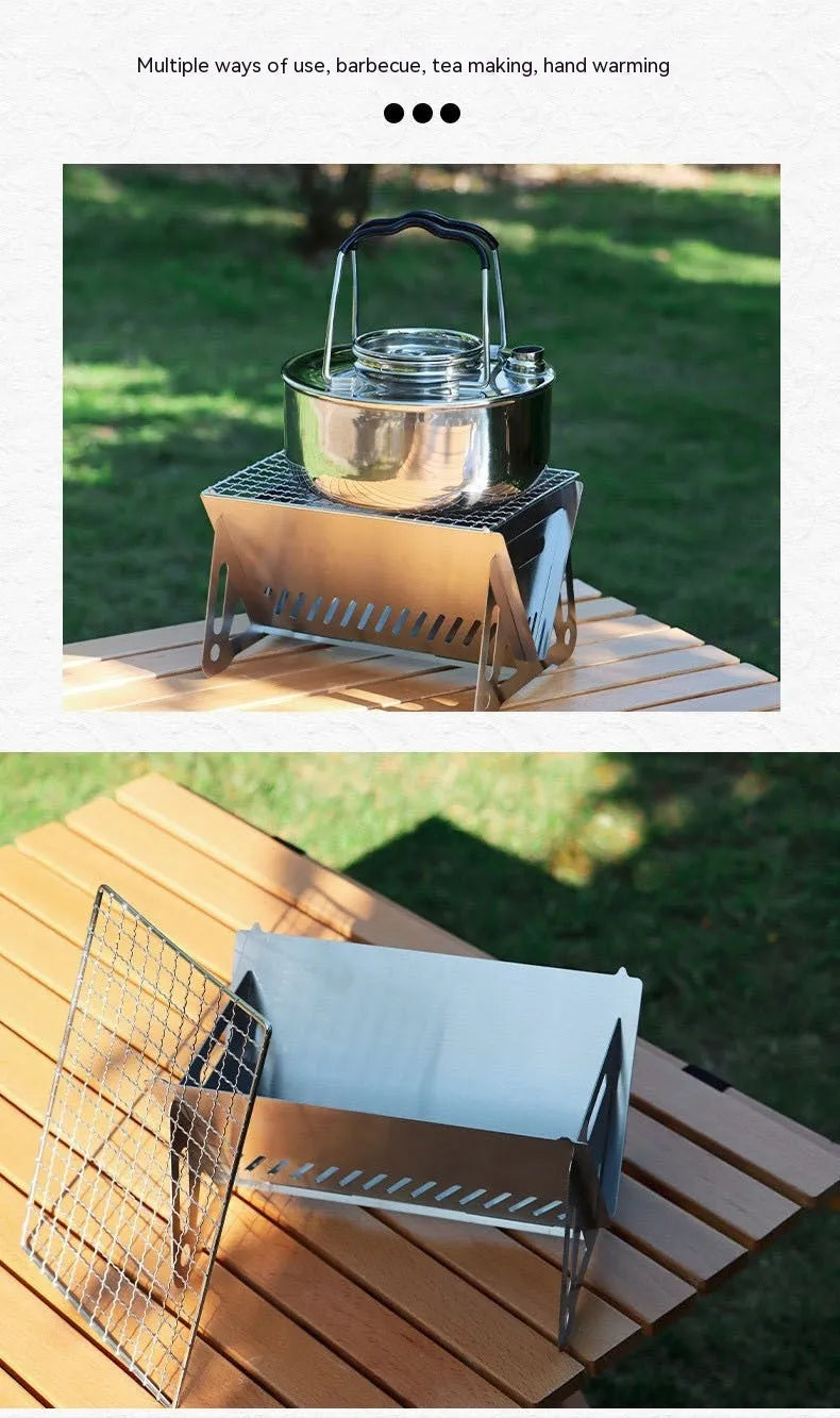 Folding stainless steel barbecue oven with large grill plate and storage bag
