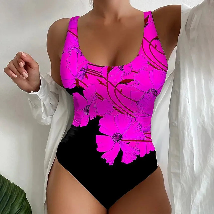 Women's 3D printed pattern one-piece swimsuit in orange red colour