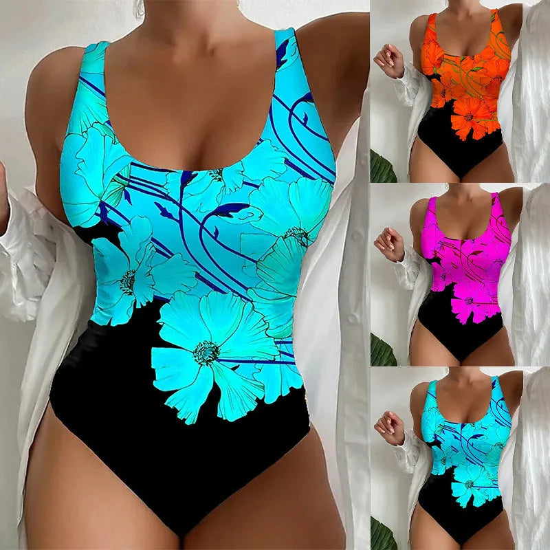 Women's 3D printed pattern one-piece swimsuit in orange red colour