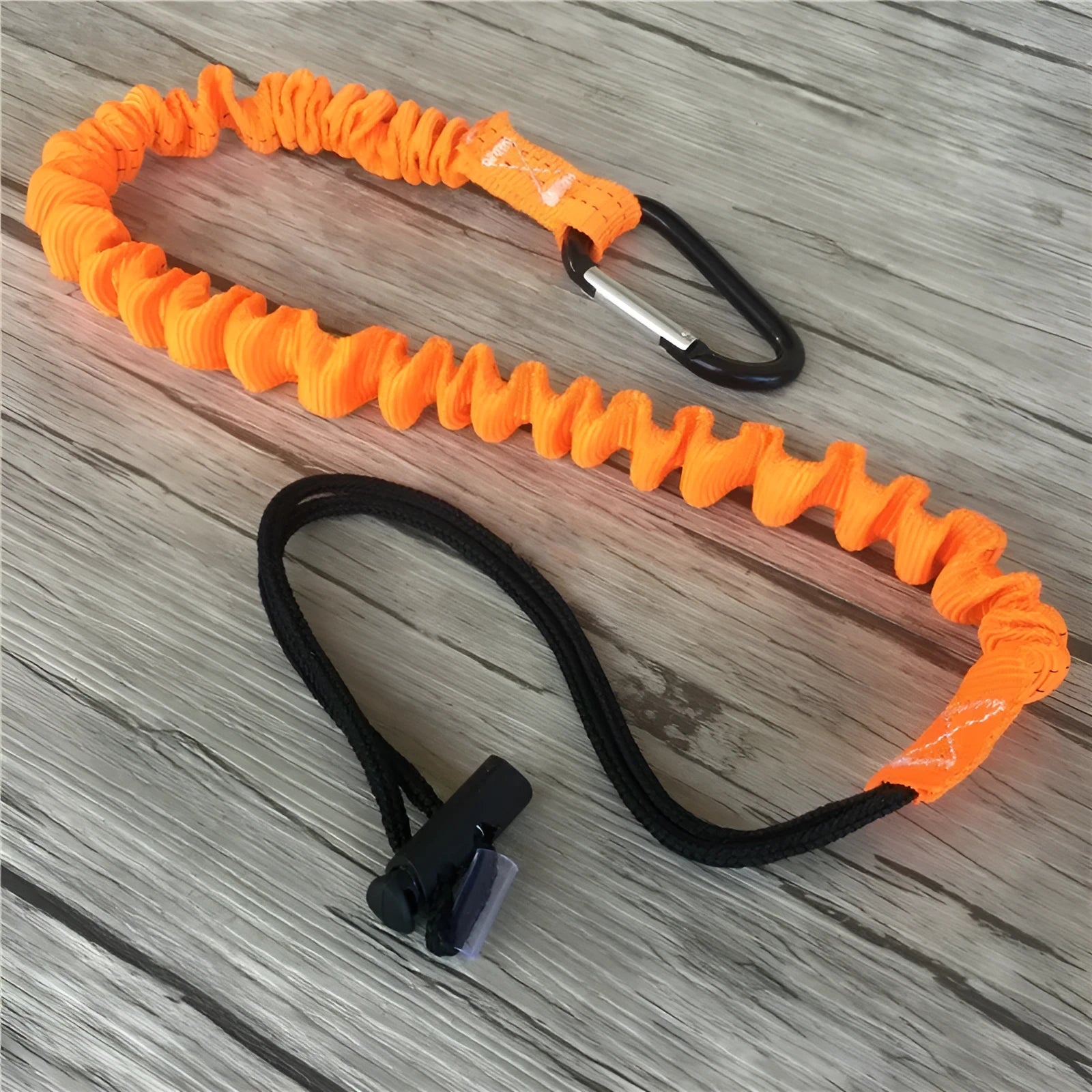 Orange fishing rod safety rope with connector showing 90cm length for fall protection