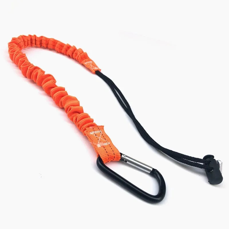 Orange fishing rod safety rope with connector showing 90cm length for fall protection