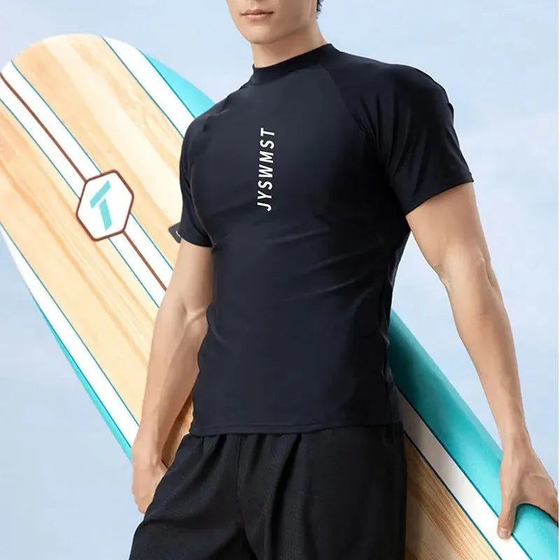 Men's patterned swimsuit set with matching swim trunks in plus sizes