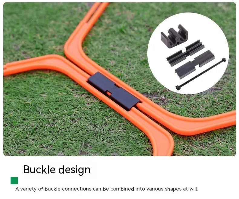 Set of six yellow, green, and orange foldable hexagonal football agility training rings laid flat.