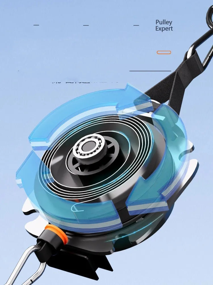 Multifunctional fitness equipment with chest expander and rowing machine functions in blue-grey colour