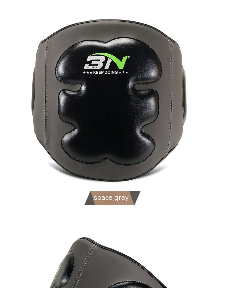 Sanda boxing chest protector target in dark grey, a thickened waist guard for training.
