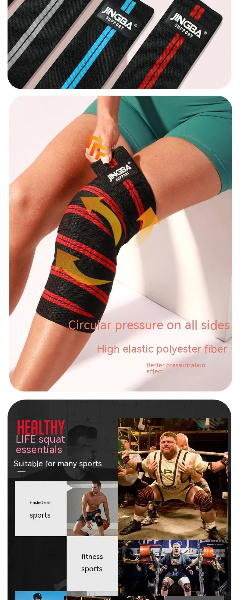 Adjustable adult knee pads for multi-sport use including weightlifting and cycling, shown in blue colour