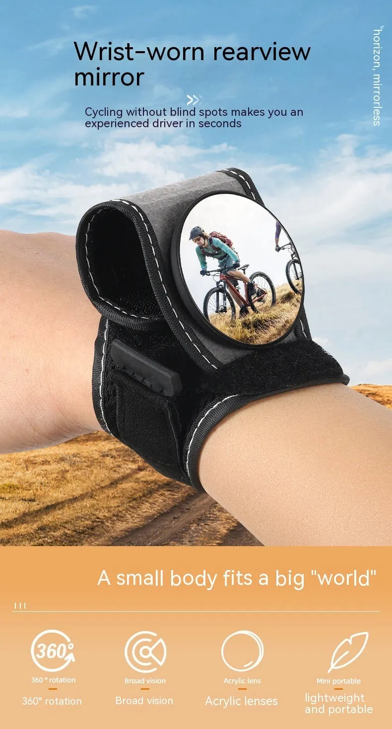 Black nylon bicycle rear-view mirror mounted on handlebars for cycling safety