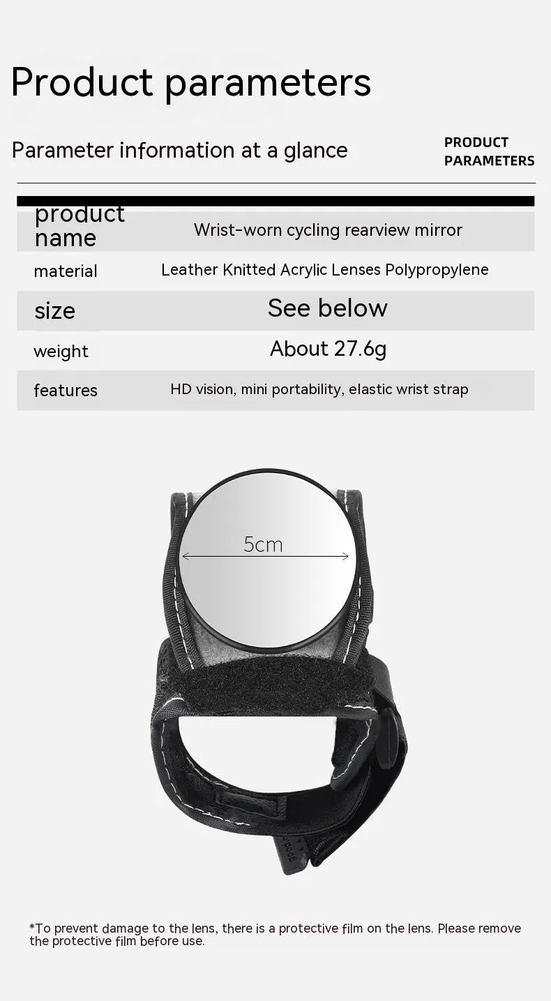 Black nylon bicycle rear-view mirror mounted on handlebars for cycling safety
