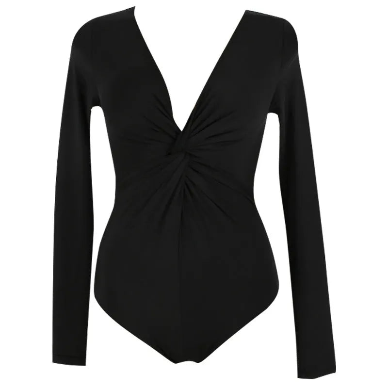 Women's black nylon one piece sun protection swimsuit on a plain background