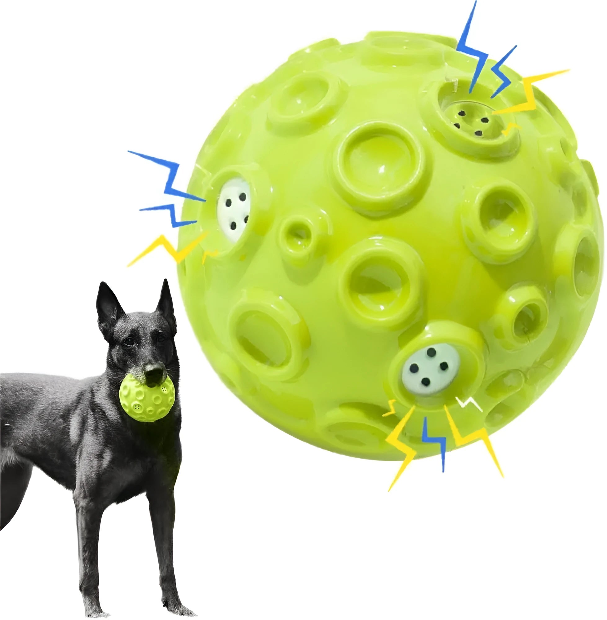 Durable natural rubber dog chew toy ball in assorted colours with a textured surface.