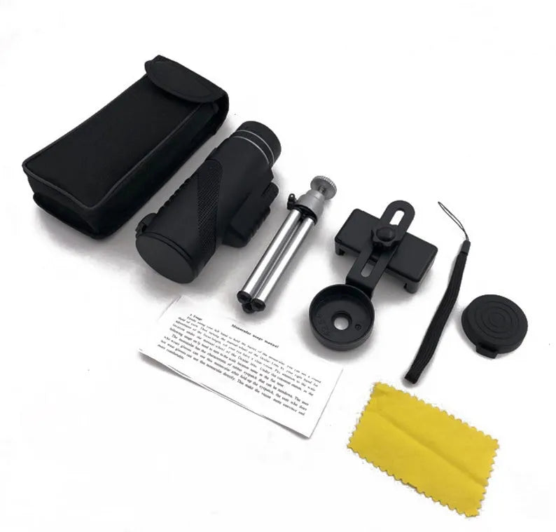 Black 40x60 monocular telescope with waterproof nitrogen construction and FMC coated lenses