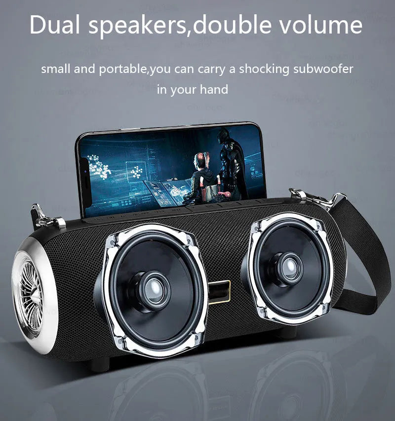 F666 Mini Bluetooth Speaker in black, blue, camouflage or red with shoulder strap and mobile phone stand