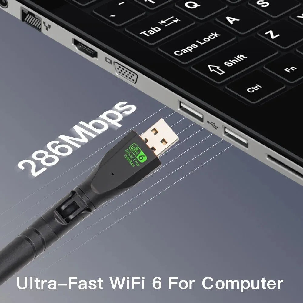 Black USB WiFi6 wireless network card dongle with driver-free installation