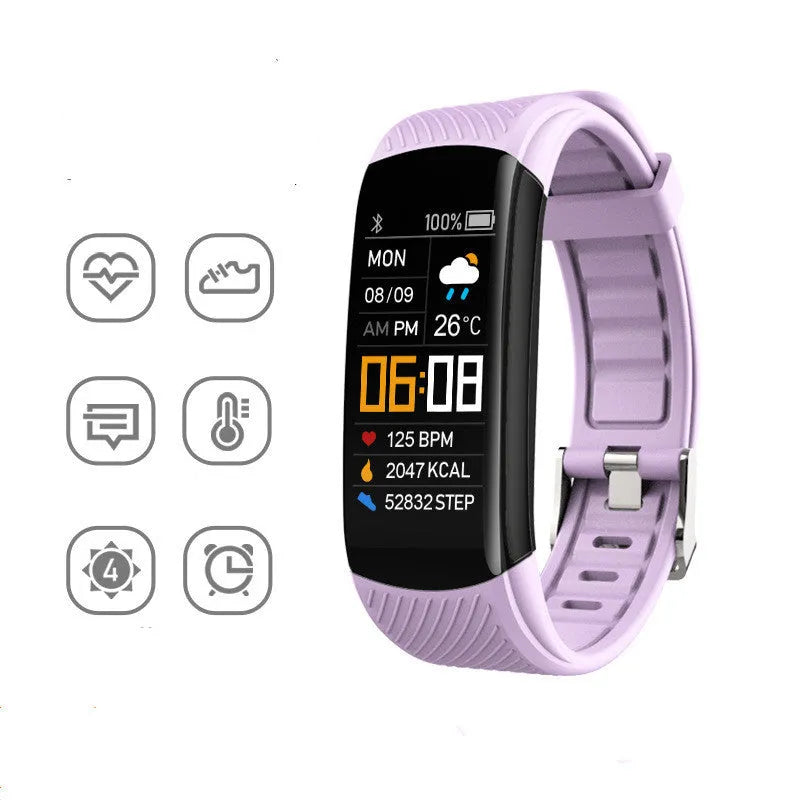 C5S model smart pedometer bracelet fitness tracker with touchscreen in various colours.