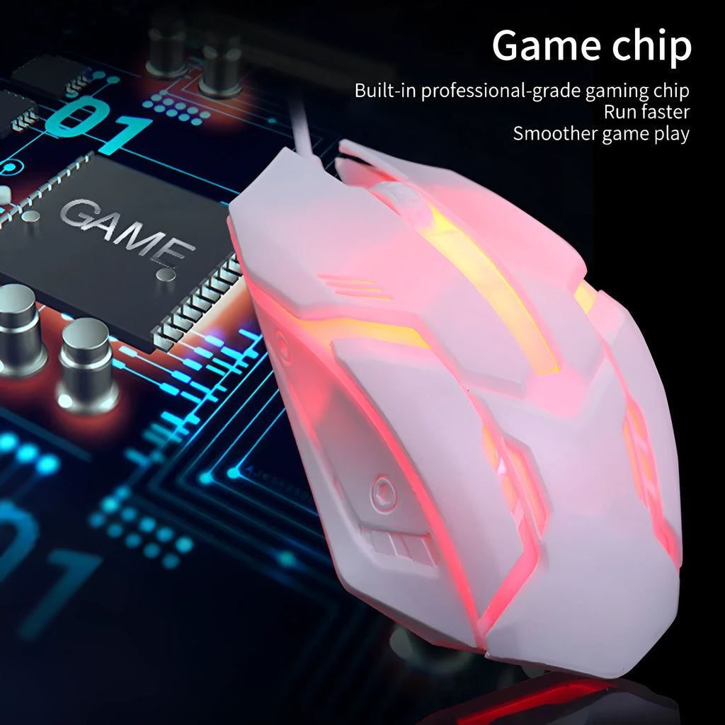 Wired computer mouse with luminous glow effect, USB cable, black and white colour options