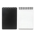 Business Intelligence Notepad with spiral binding, black white transparent PP cover, 105x75mm paper, pen and rag included