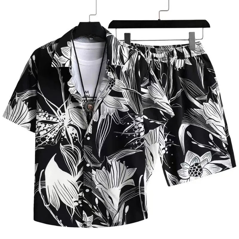 Men's digital print cardigan and shorts casual suit in suit 52 colour with Asian sizing options