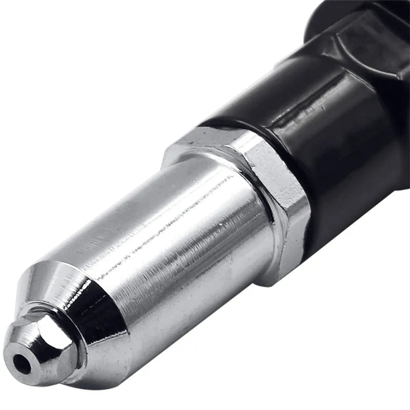 Black metal electric drill rivet gun attachment, 173mm long, with alloy steel head and wrench.
