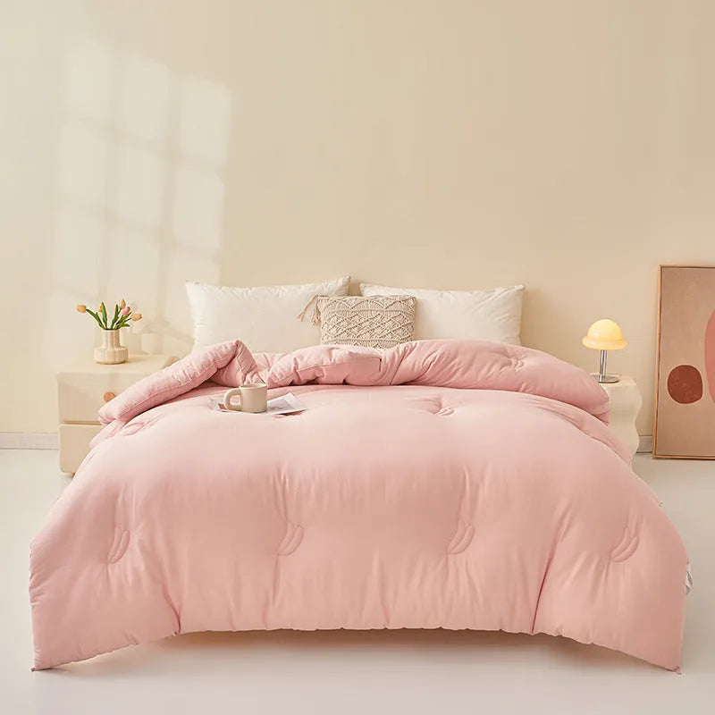 Soybean fibre pure cotton quilt in twill weave, shown in grey, pink jade or white colour options.