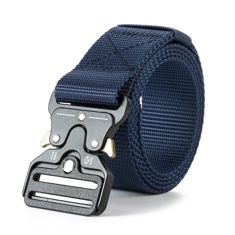 Men's thick canvas tactical belt with alloy quick-release buckle in five colour options