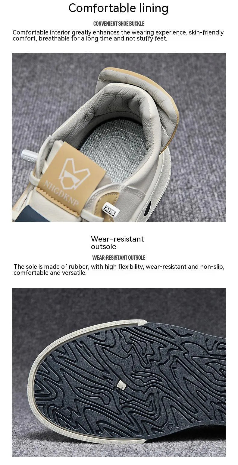 Men's beige and black casual sneakers with elastic band closure and microfiber upper