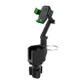 Grey and green car-mounted drink rack and mobile phone holder model A02.