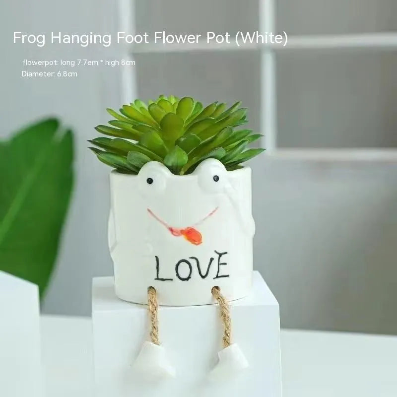 Cartoon ceramic hanging foot flowerpot for succulent plants on desktop