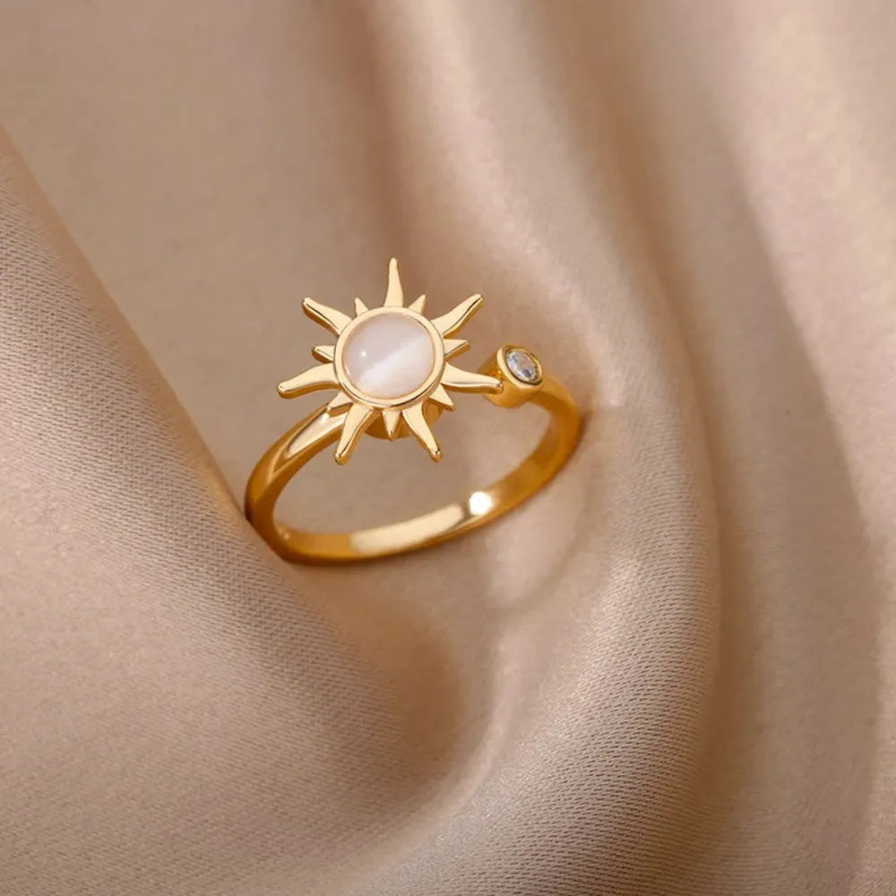 Simple geometric decompression ring with adjustable opening in gold electroplated finish
