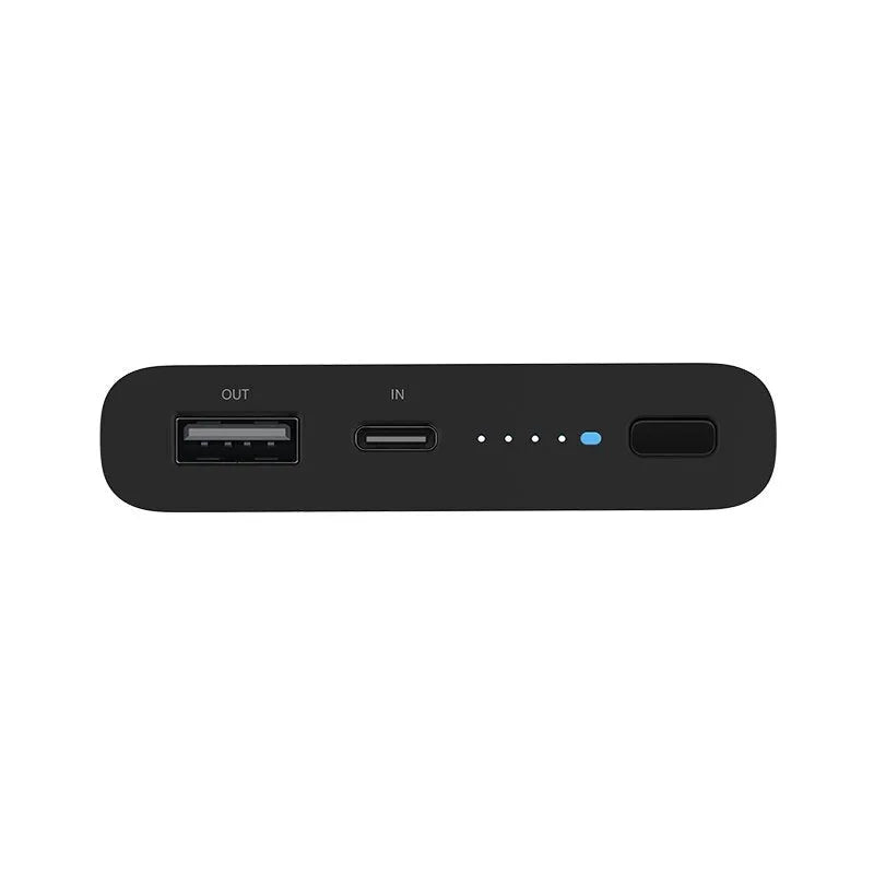 White and black 10000mAh power bank showing USB-C port and wireless charging surface