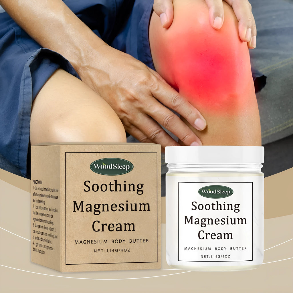 114g tube of magnesium cream for post-exercise body care on a blue background.