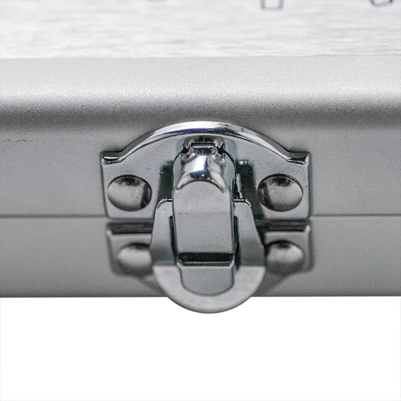 Silver aluminium storage box for soldering iron, 154 x 147 x 36mm