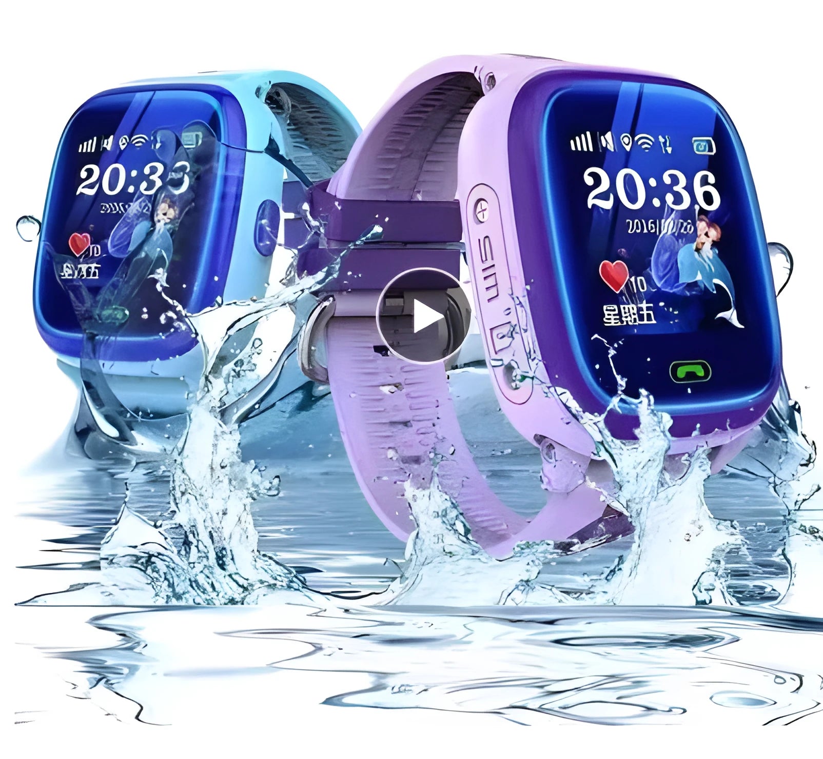DF25 blue children's waterproof smartwatch with touch screen and silicone wristband for GPS tracking