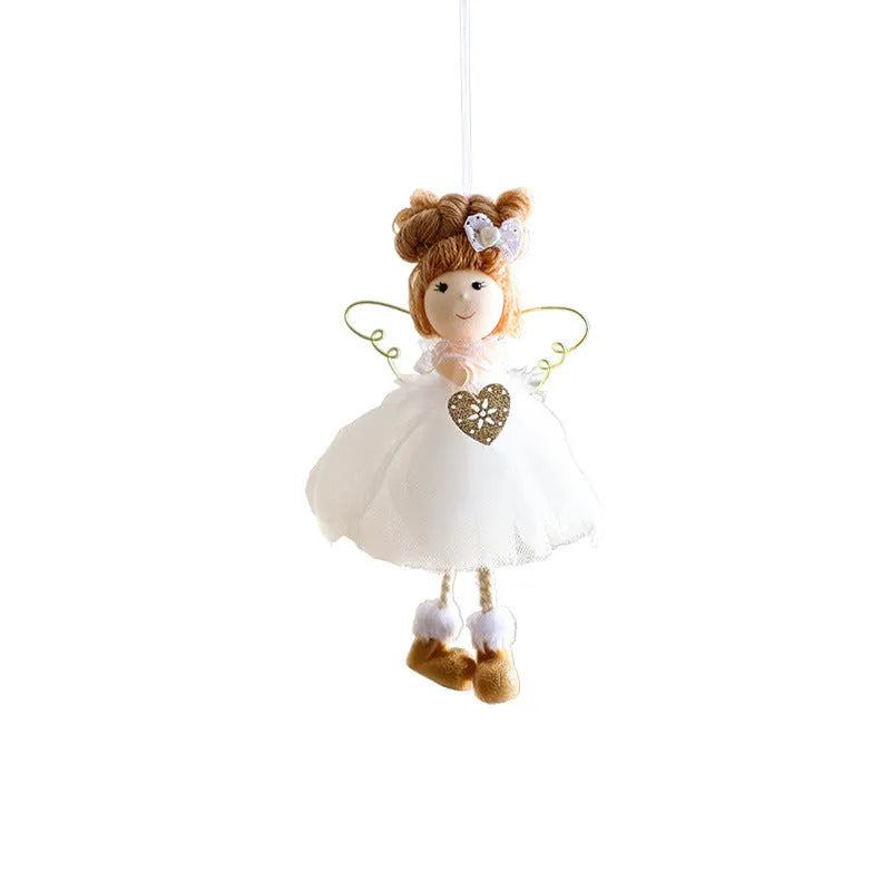 White Christmas tree angel girl ornament with snowflake design made from metal plastic cloth