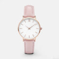 Square-faced quartz watch with a PU leather strap, shown in available colours on a wrist.
