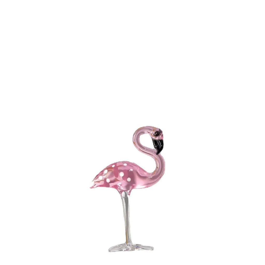 Pink crystal flamingo decorative craft with white crystal material on table display
