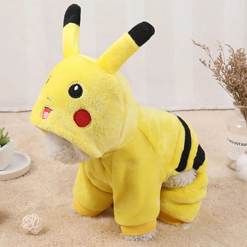 Fleece cat coat with hoodie design in cartoon cosplay style for small to medium pets