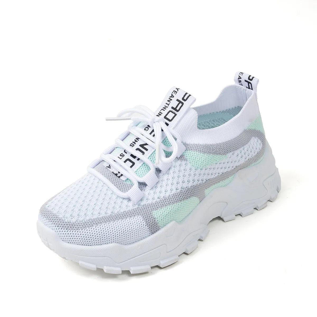 Women's Flyknit mesh lace-up sneakers in multiple colours on a white background.