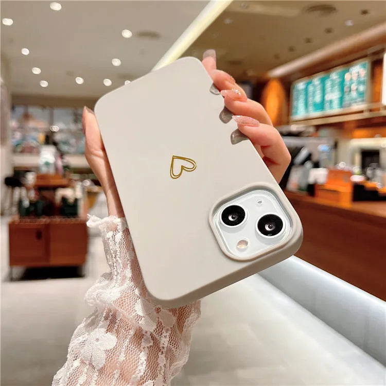 Hot stamping love silicone phone case in solid brown for iPhone, non-slip protective cover