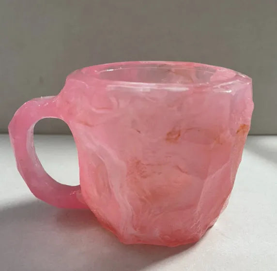400ml resin coffee mug with handle in a choice of colours including blue, purple, and rock pattern.